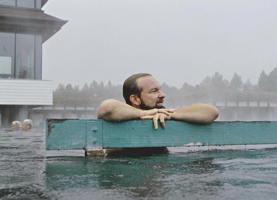 Author Mathias Becker in the thermal lake